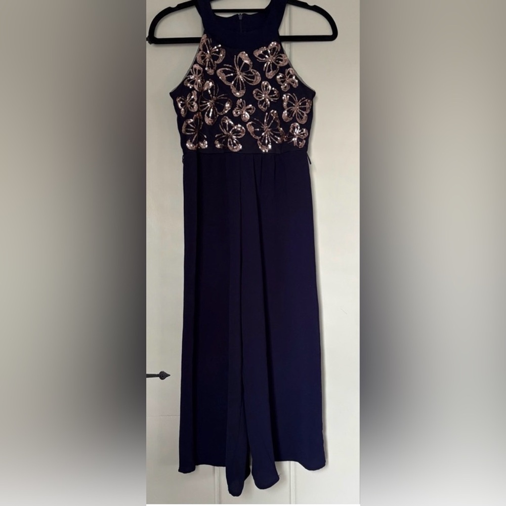 Girls Navy and Rose Gold Sequin Wide Leg Romper size 10